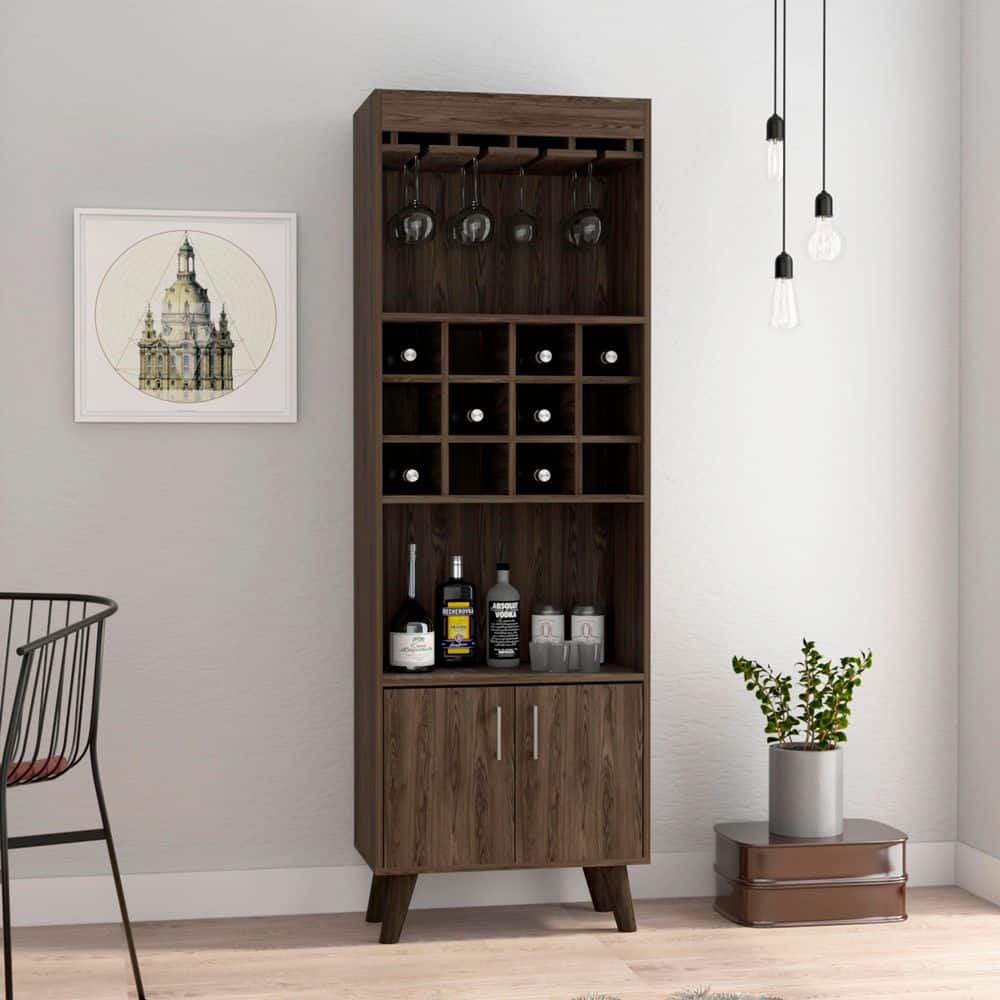 23.60 In. W X 13.30 In. D X 70.80 In. H Brown Particle Board Freestanding Linen Cabinet With 12 Shelves In Walnut