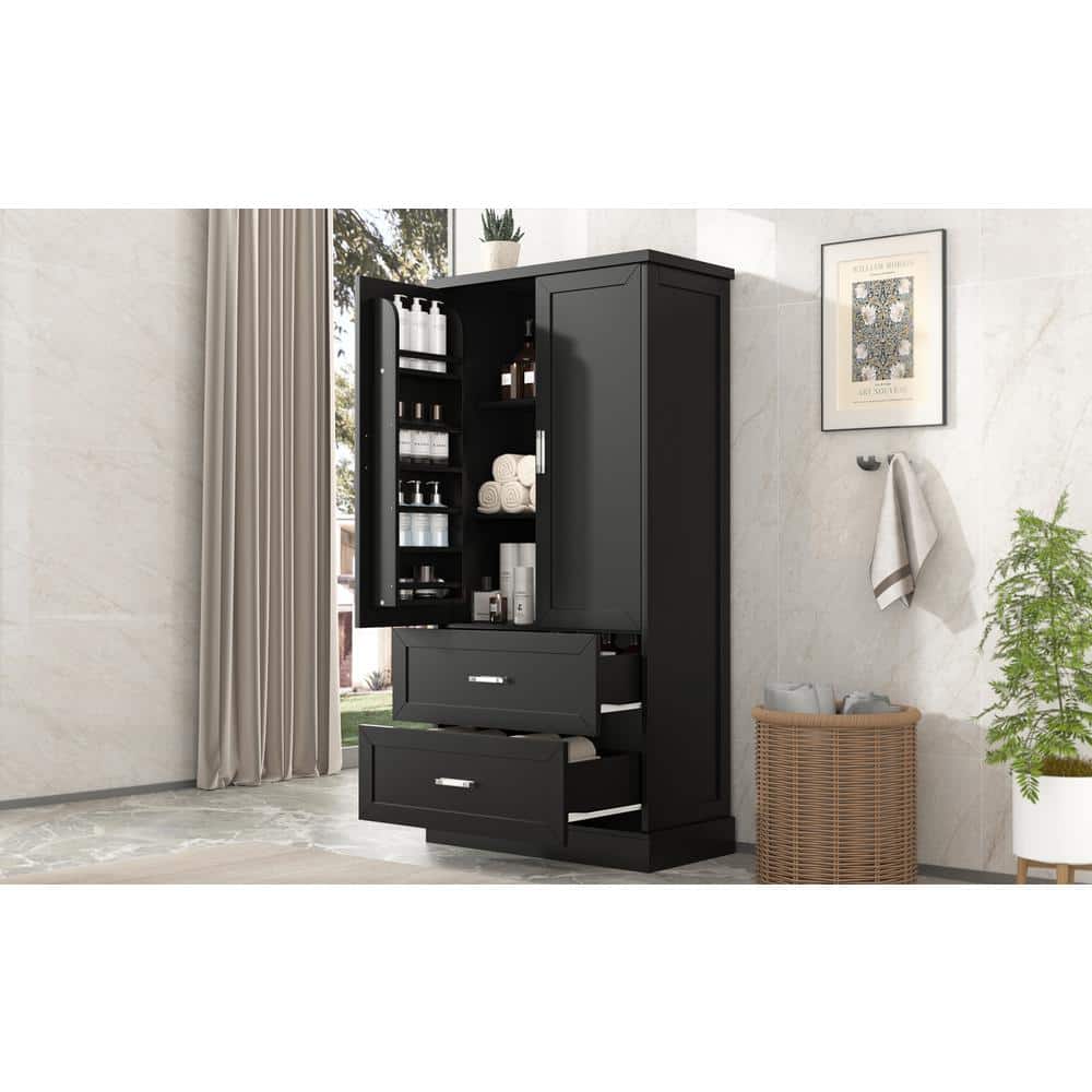 16.00 In. W X 31.30 In. D X 64.00 In. H Bathroom Storage Wall Cabinet In Black