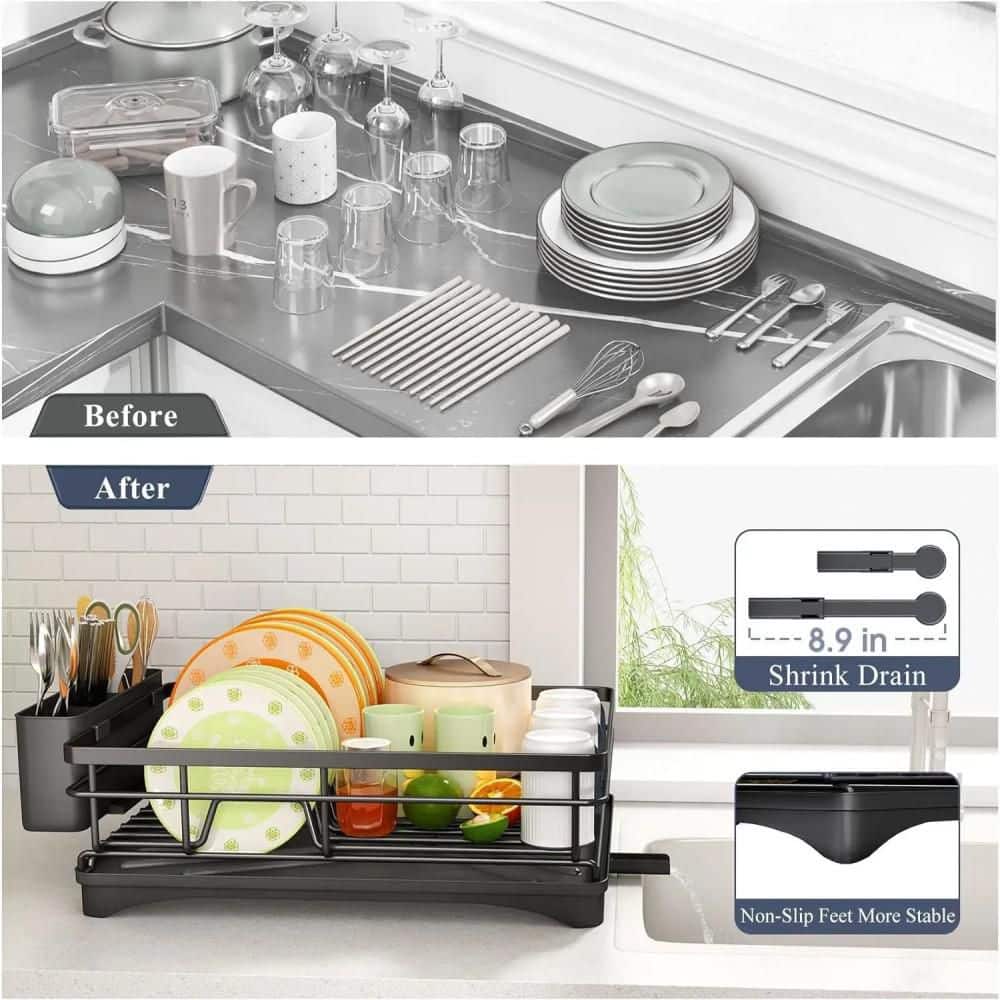 Stainless Steel Detachable Dish Racks With Drainboard For Kitchen Counter