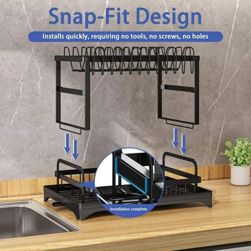 2-Tier Stainless Steel Dish Rack Drying With Drainboard-Utensil/Cup & Cutting Board Holders