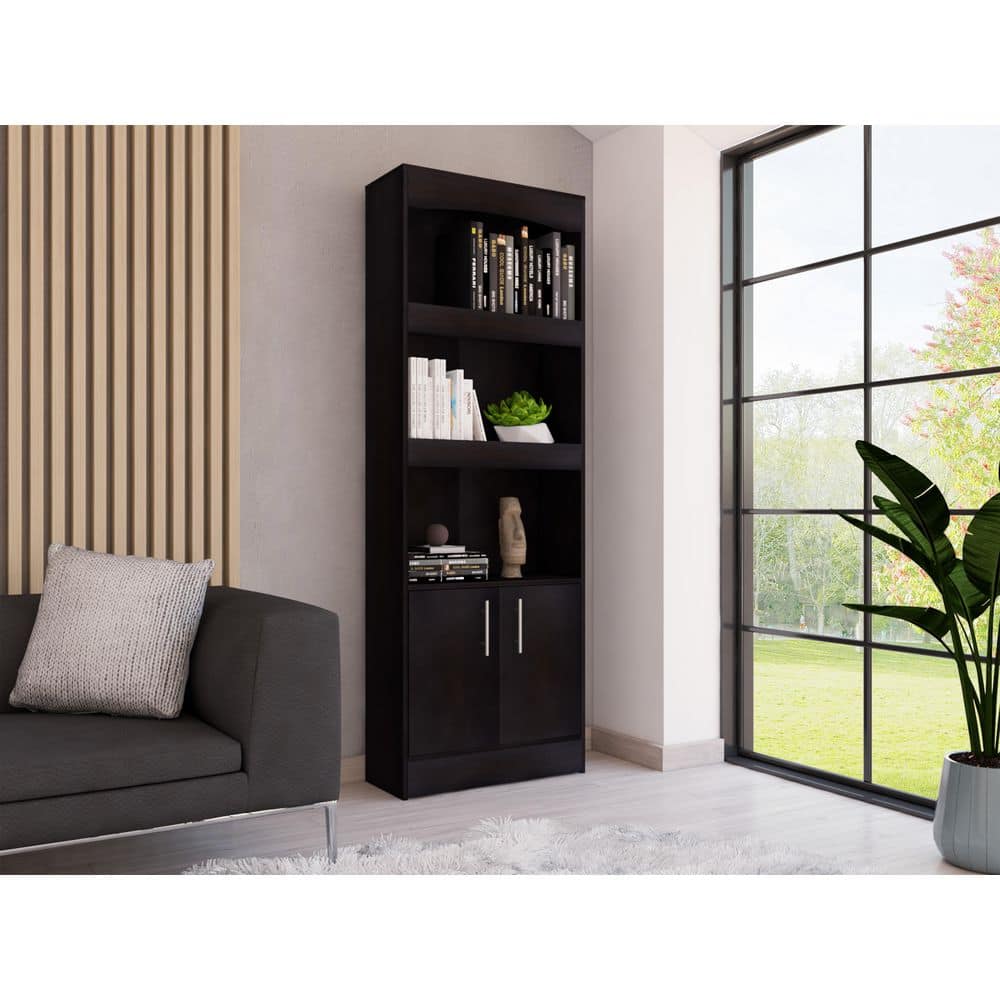 24.88 In. W X 10.35 In. D X 71.10 In. H Black Particle Board Freestanding Linen Cabinet W/3-Shelves In Black