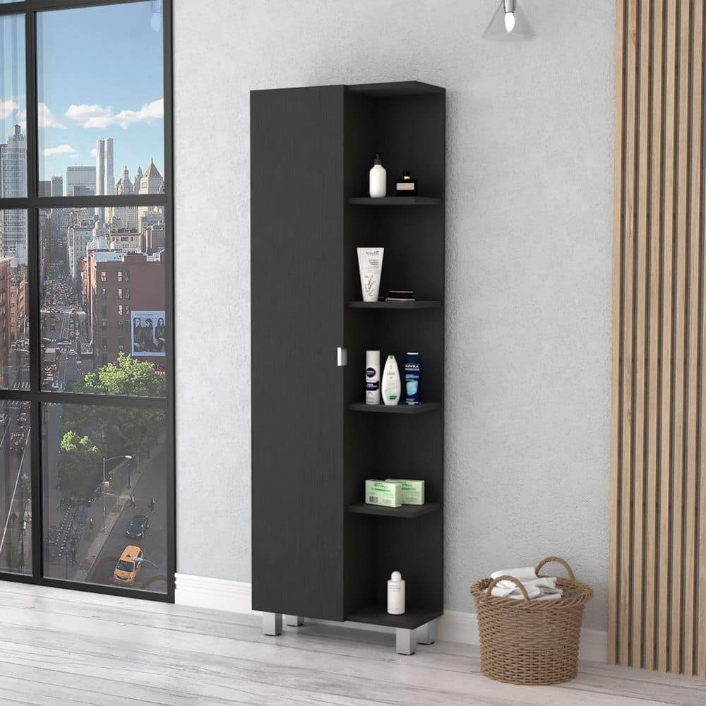 20.15 In. W X 8.45 In. D X 62.20 In. H Black Melamine Freestanding Linen Cabinet W/5-Shelves In Black