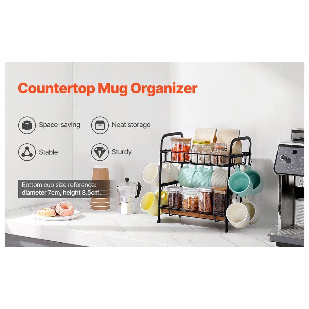 2 Tier Coffee Bar Organizer For Countertop With 12 Movable Mug Hook Mug Holder
