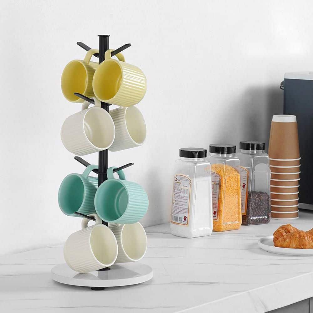 Mug Tree With Marble Base 8 Hooks Cup Rack Stand For Counter Kitchen Home In Black