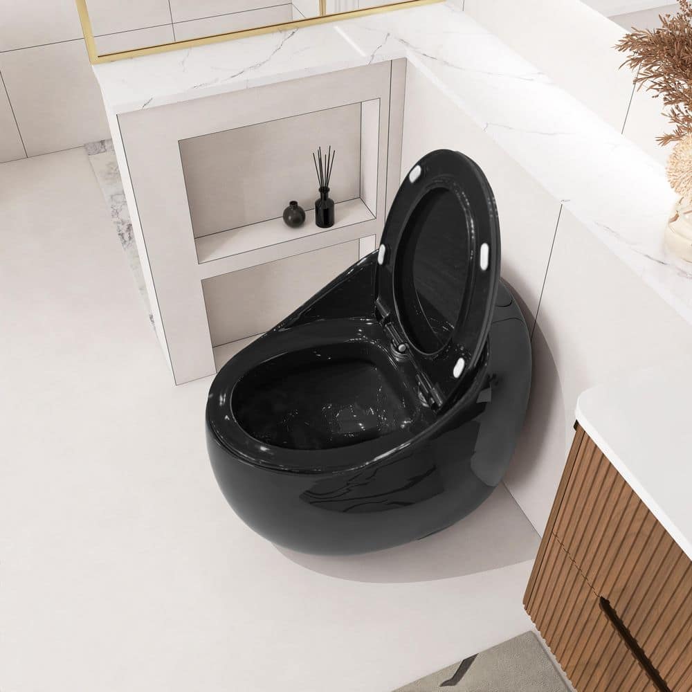 1-Piece 1.28 GPF Single Flush Egg Shape Toilet In Glossy Black