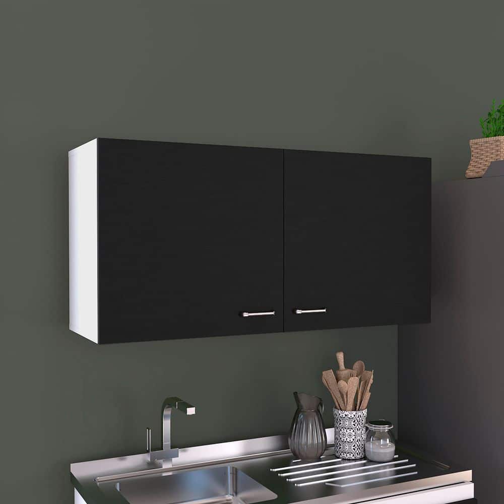 Napoles Wall Cabinet, Two Shelves, Double Door-Black