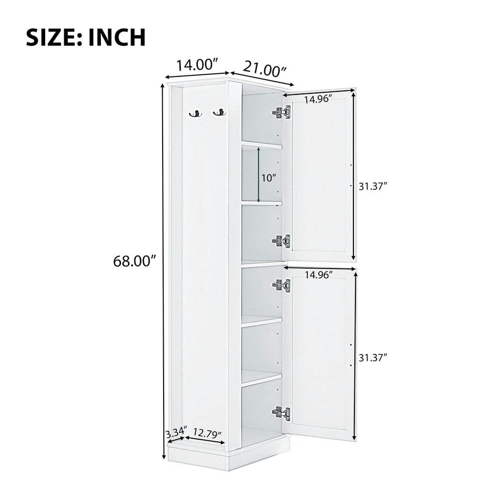 Tall Bathroom Storage Cabinet, Freestanding Storage Cabinet With Hook And Adjustable Shelf, MDF Board, Black
