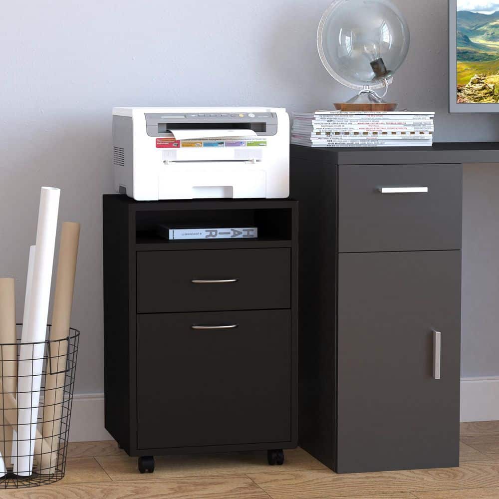 Mobile Storage Cabinet Organizer With Drawer And Cabinet, Printer Stand With Castors, Black