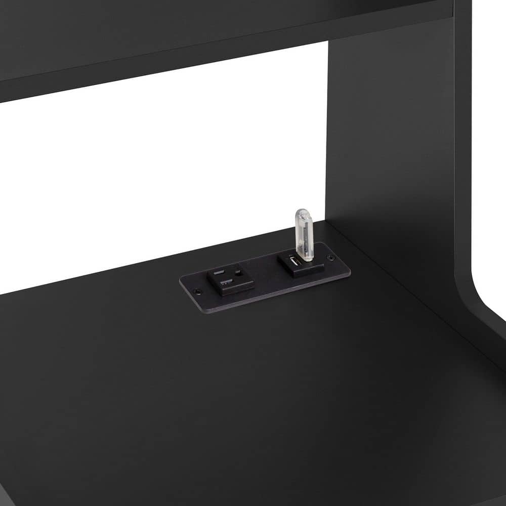 Modern Nightstand: Charging Station, Night Light, Bookshelf In Black