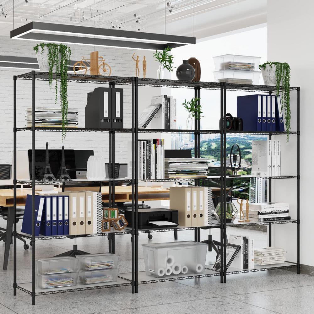 5 Tier Shelf Wire Shelving Unit-5T-1636-B-LKJ, 72H In Black