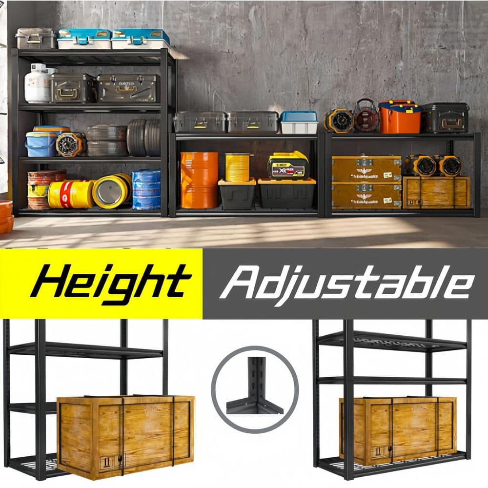 5-Tier Adjustable Metal Storage Solution Heavy-Duty 72 In. H Shelves For Multiple Spaces In Black