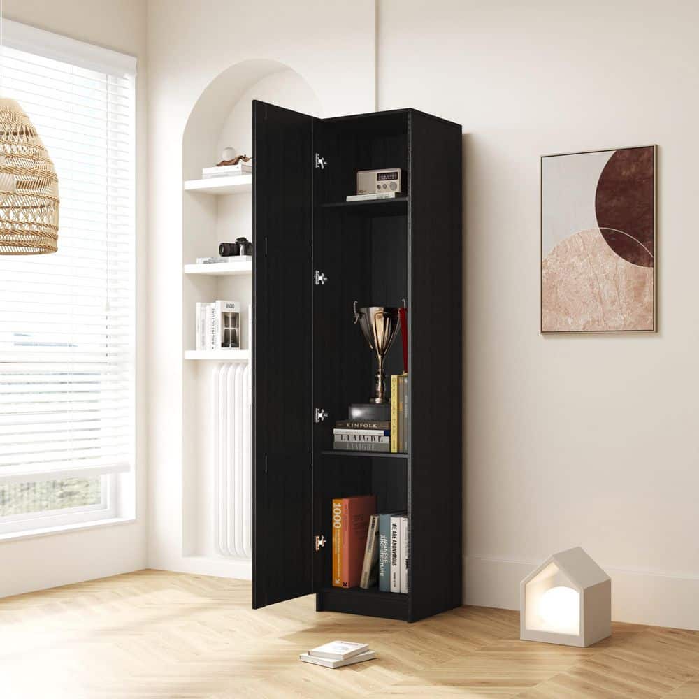 Wall Mounted Storage Cabinet, 15.75 In. D X 15.75 In. W X 70.87 In. H, Black