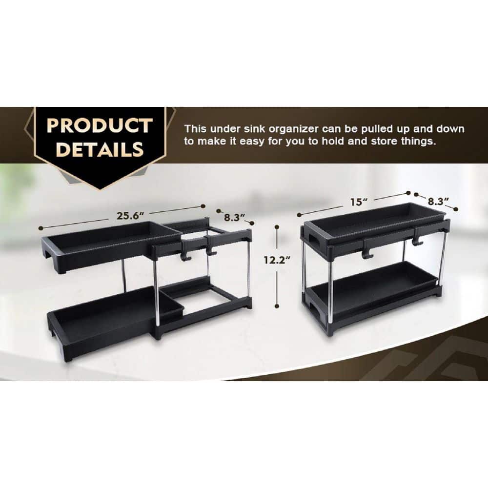 Organizers And Storage Cabinet Organizers And Storage Pull Out Drawers 2-Hooks In Black