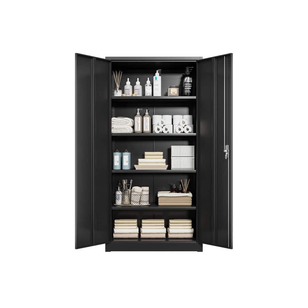 Tall Metal Storage Cabinet – Scratch-Resistant, Anti-Tipping, Easy Assembly In Black