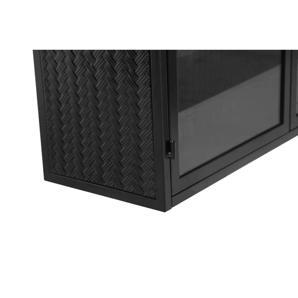 Modern 3-Tier Glass Door Wall Cabinet With Woven Pattern, Ideal For Multiple Rooms-Black