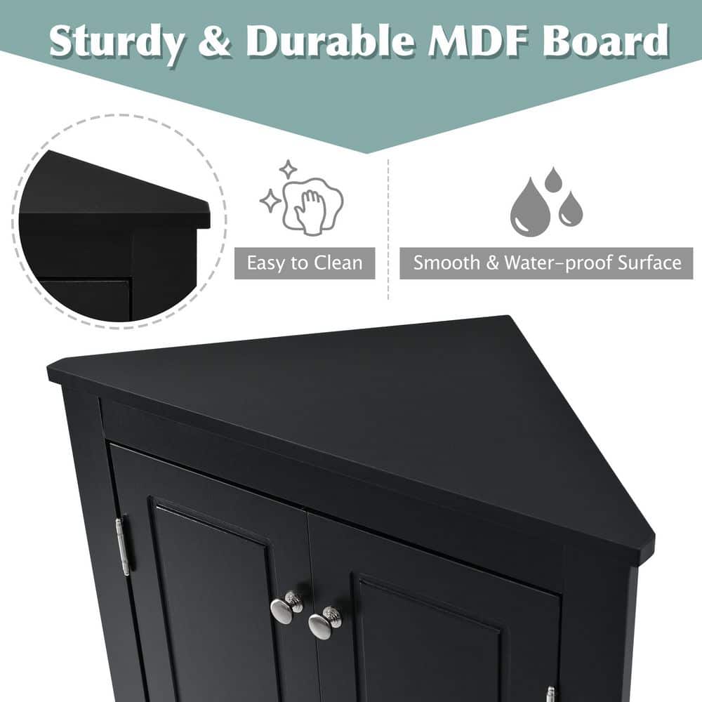Black Triangle Bathroom Storage Cabinet With Adjustable Shelves Freestanding Floor Cabinet For Home Kitchen