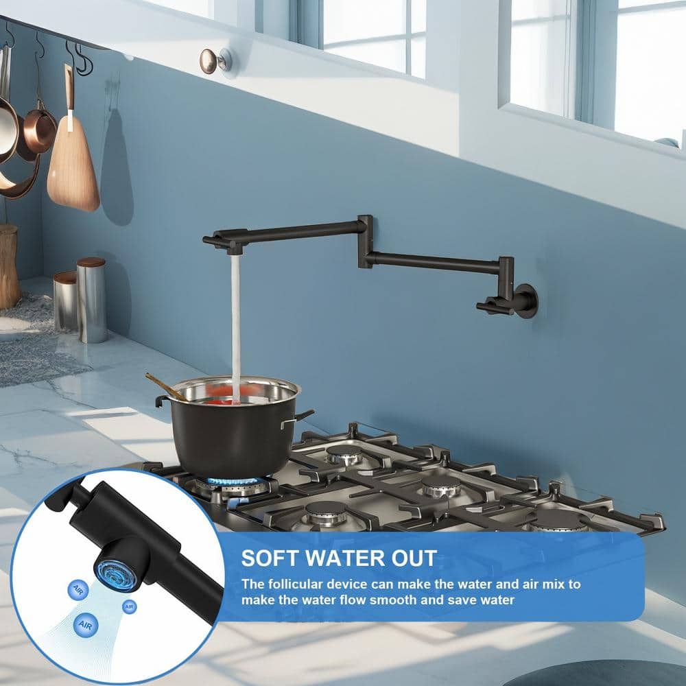 Pot Filler Faucet-Wall Mount Kitchen Sink Faucet Folding Stretchable With Single Hole 2-Handles, Black
