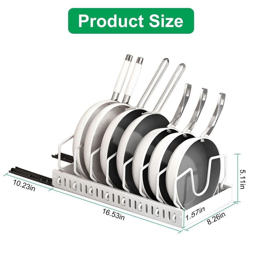 Wall Mounted Pull-Out Pots And Pans Cabinet Organizer Pot Rack (8 Adjustable Dividers, Damping Rail) In Black