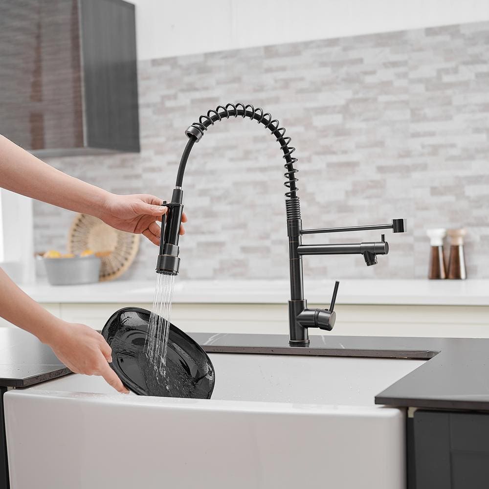 Commercial Kitchen Faucet With Single-Handle, Pull Down Sprayer Kitchen Faucet, Kitchen Sink Faucet In Black Bronze