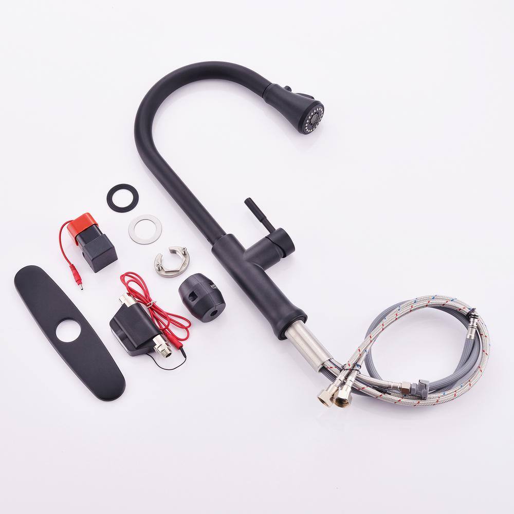 18.7 In. Single Handle Pull Down Sprayer Kitchen Faucet 360° Spout Swivel In Black