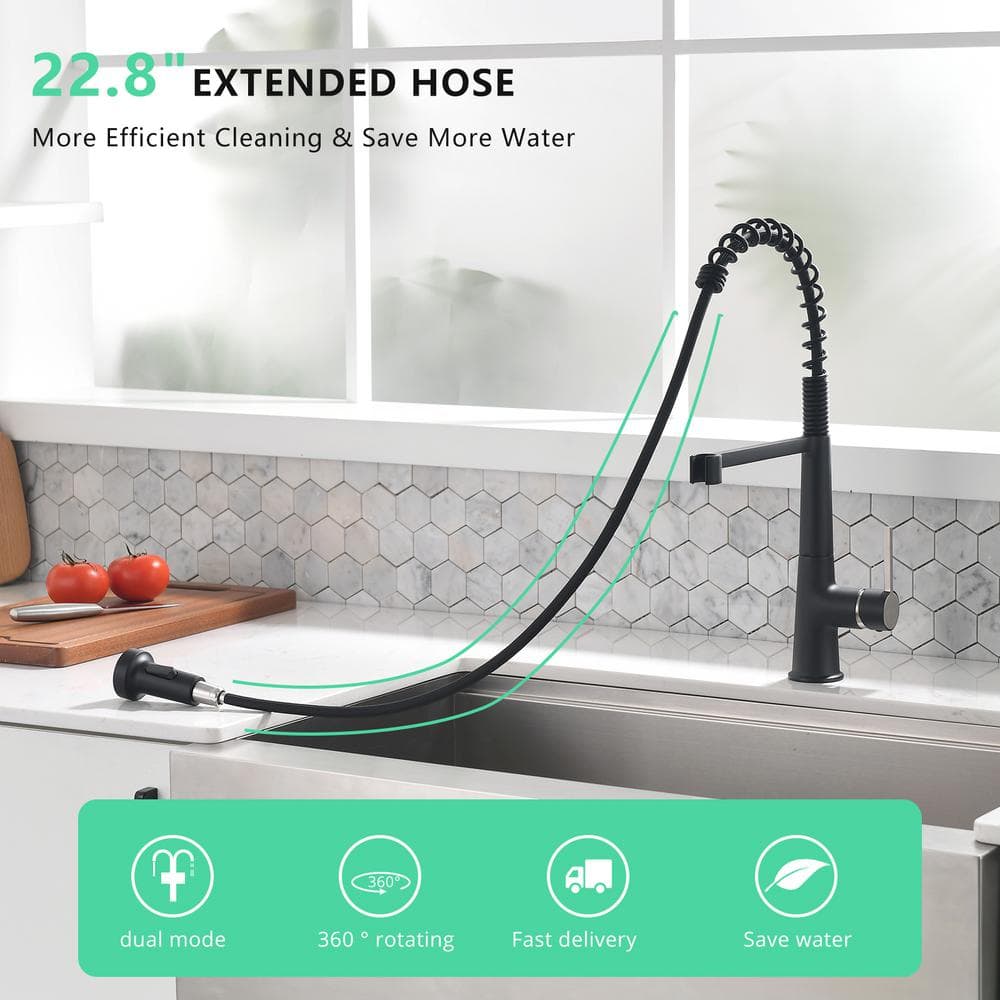 Faucet For Kitchen Sink, Black Kitchen Faucet With Pull Down Sprayer, Modern Commercial Spring Pull-Out Sink Faucet