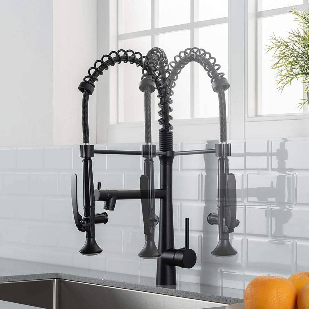 21.4 In. Single Handle Pull Down Sprayer Kitchen Faucet 360° Spout Swivel In Black