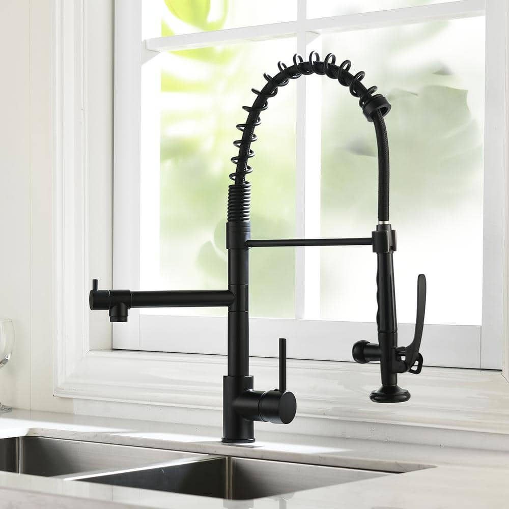 Commercial Kitchen Faucet Pull Down Sprayer Black And Nickel, Single Handle Kitchen Sink Faucet