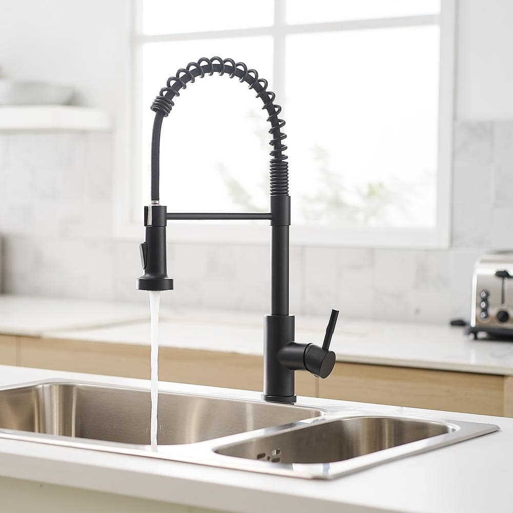 Commercial Black Kitchen Faucet With Pull Out Sprayer, Single Handle Single Lever Kitchen Sink Faucet
