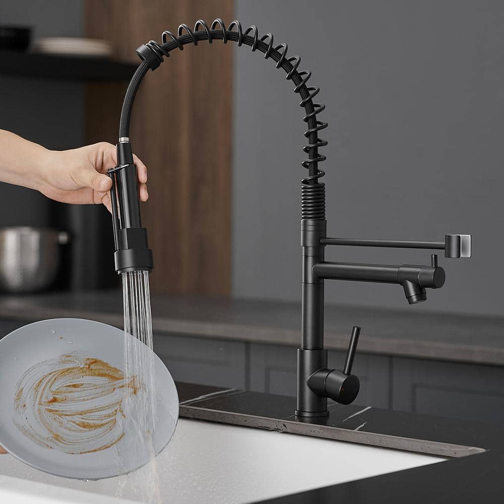 Commercial Stainless Steel Kitchen Faucet With Pull Down Sprayer, Single Handle Single Lever Kitchen Sink Faucet