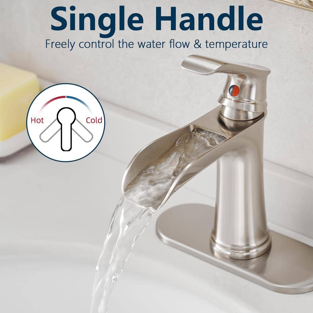 Sink Faucet With Deck Plate Waterfall Brushed With Pop Up Drain And Supply Lines Bathroom Faucets
