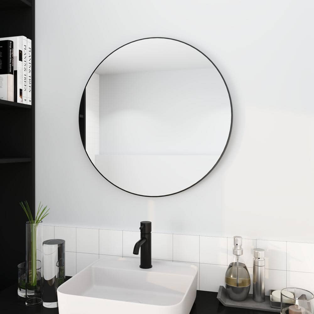 24in. Round Metal Framed Wall Bathroom Vanity Mirror In Black Framed