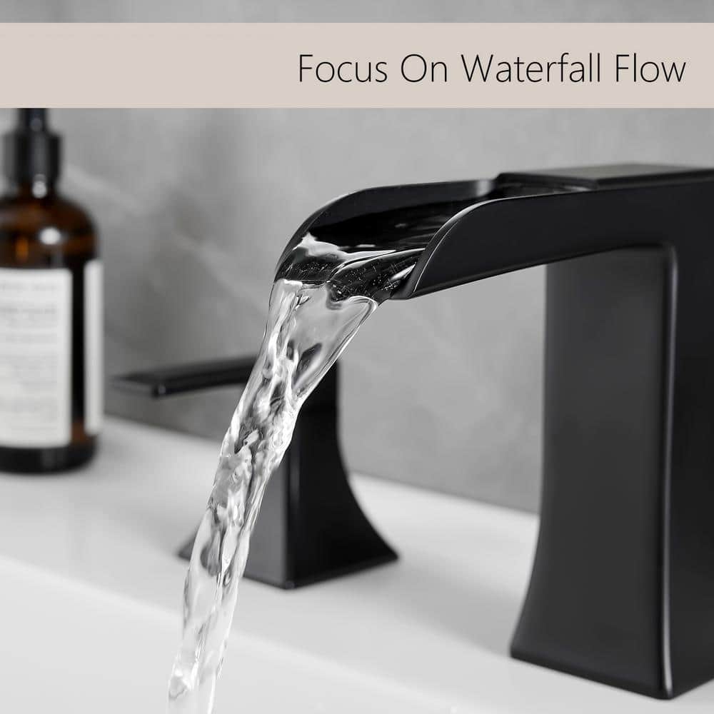 Bathroom Faucets For Sink 3 Hole Black 8 In. Widespread With Pop Up Drain Double Lever Handle Faucet
