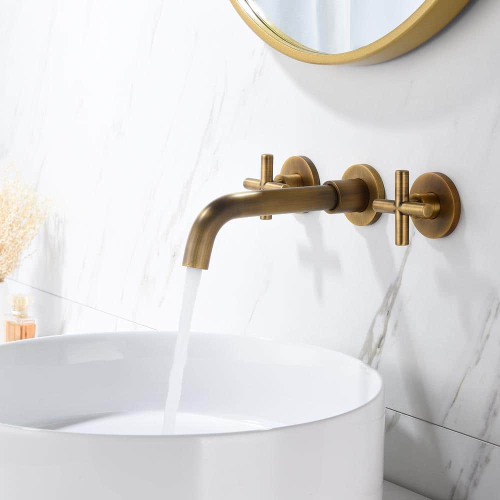 Double Handle Bathroom Faucet Wall Mounted Bathroom Sink Faucet In Bronze