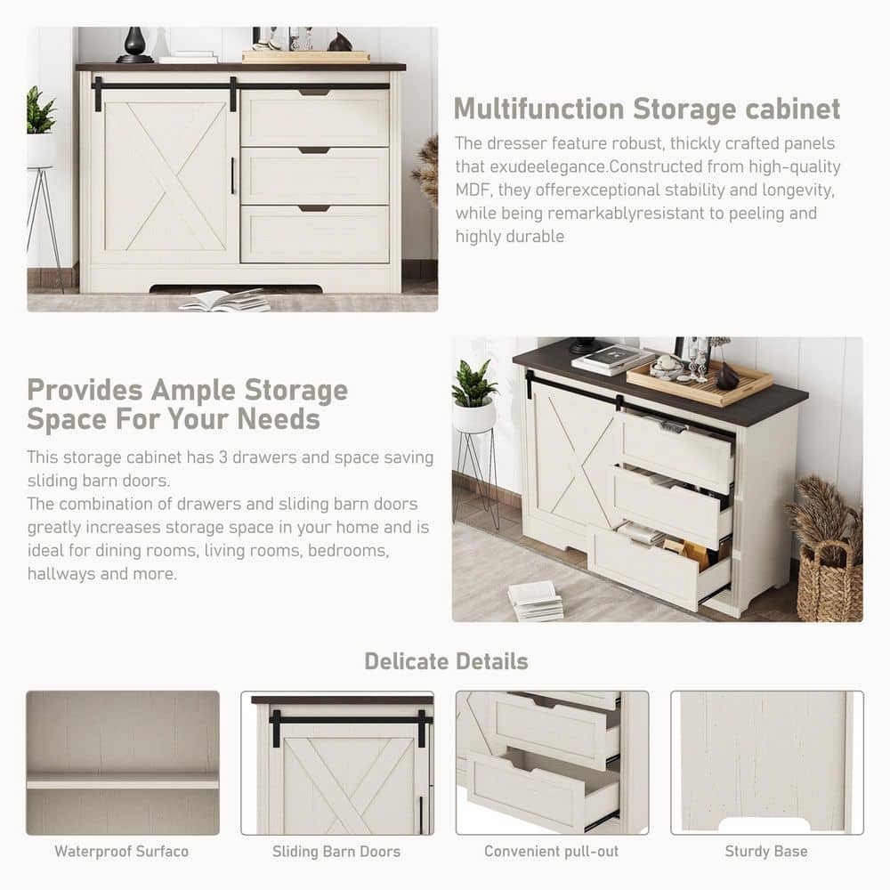 Antique BrownStorage Cabinet-Drawer Dresser With Silent Sliding Doors, Ideal For Dining, Living And Bedroom