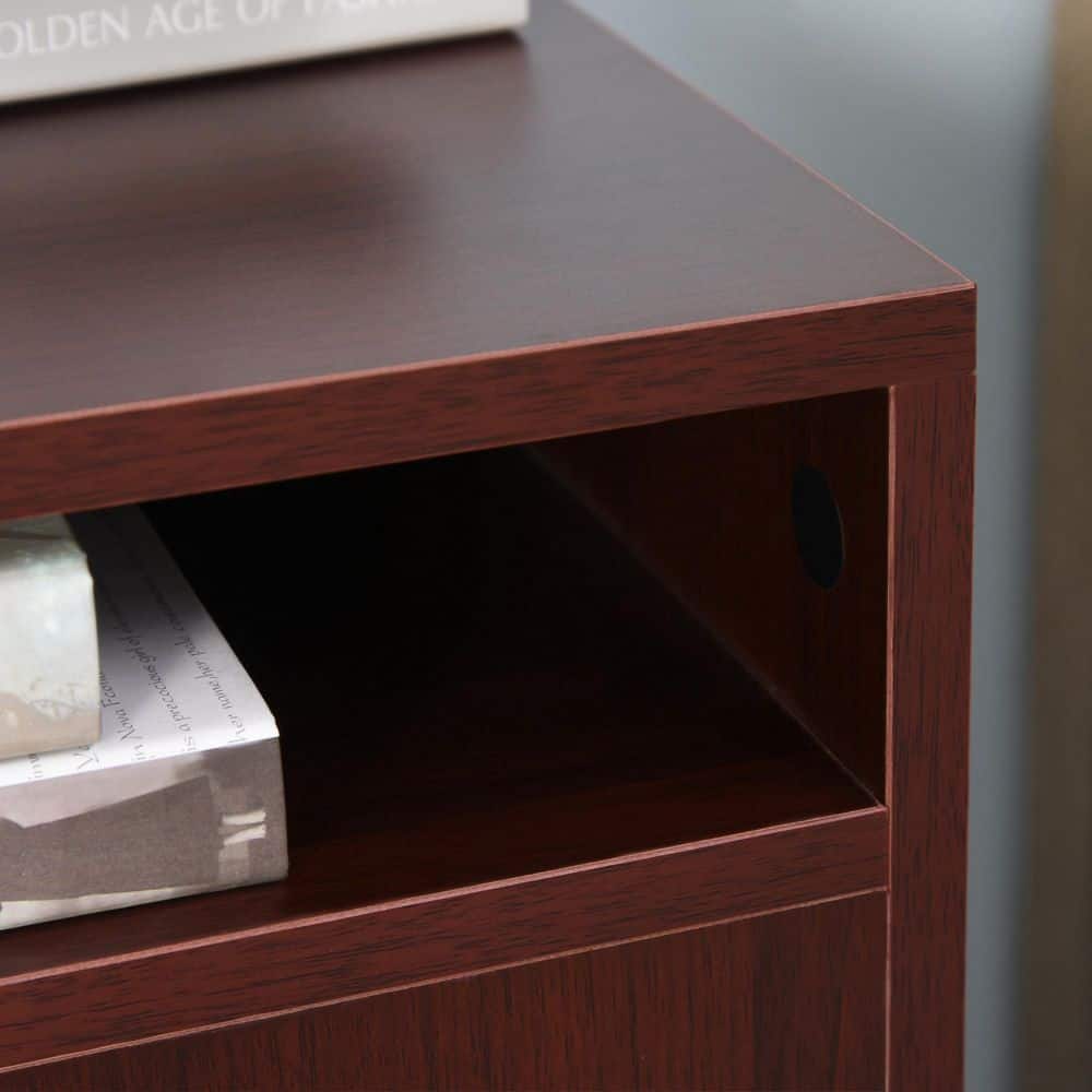 Mobile Storage Cabinet Organizer With Drawer And Cabinet, Printer Stand With Castors, In Brown