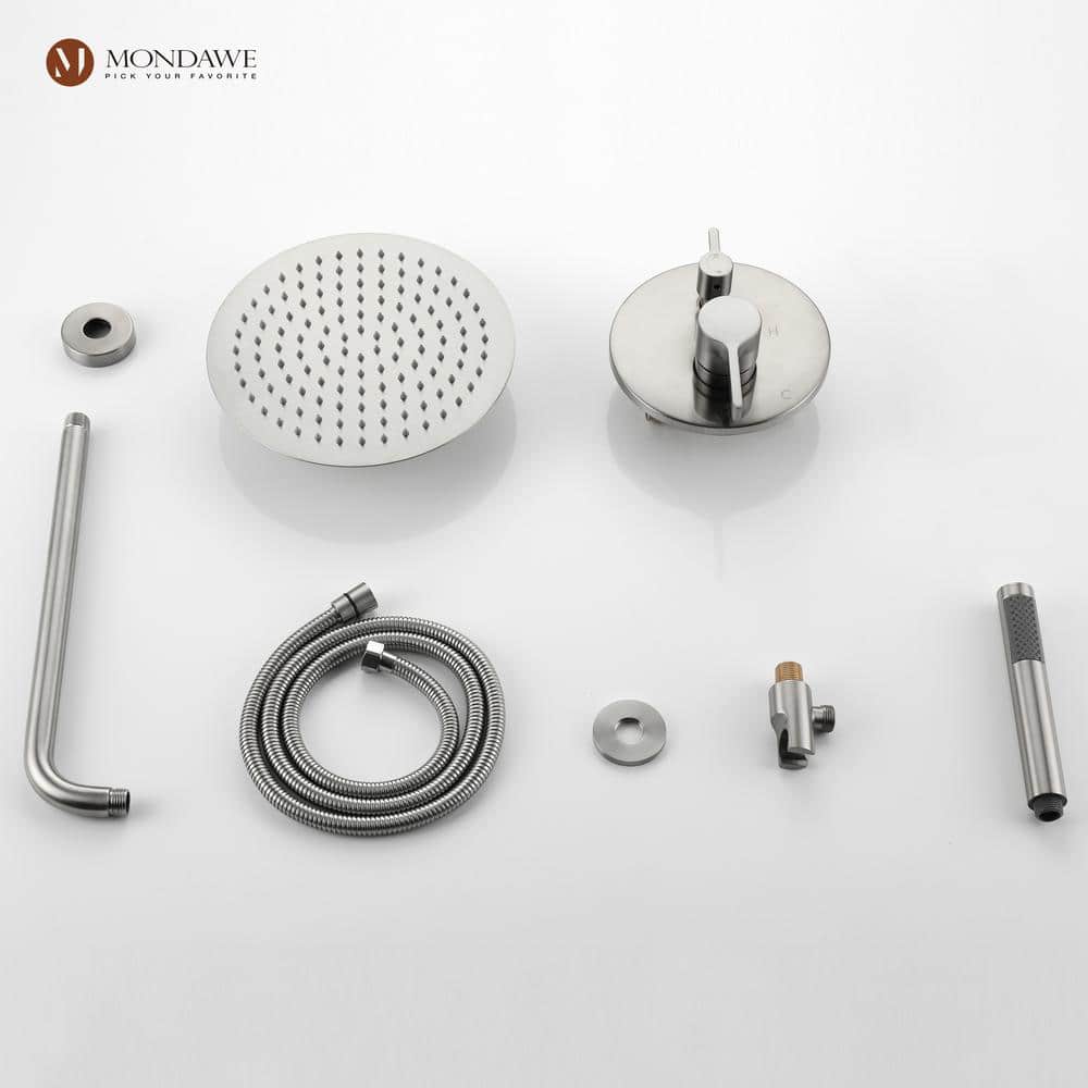 1-Spray 10 In. Ceiling Mount 1.8 GPM Dual Shower Head And Handheld Shower Head In Brushed Nickel