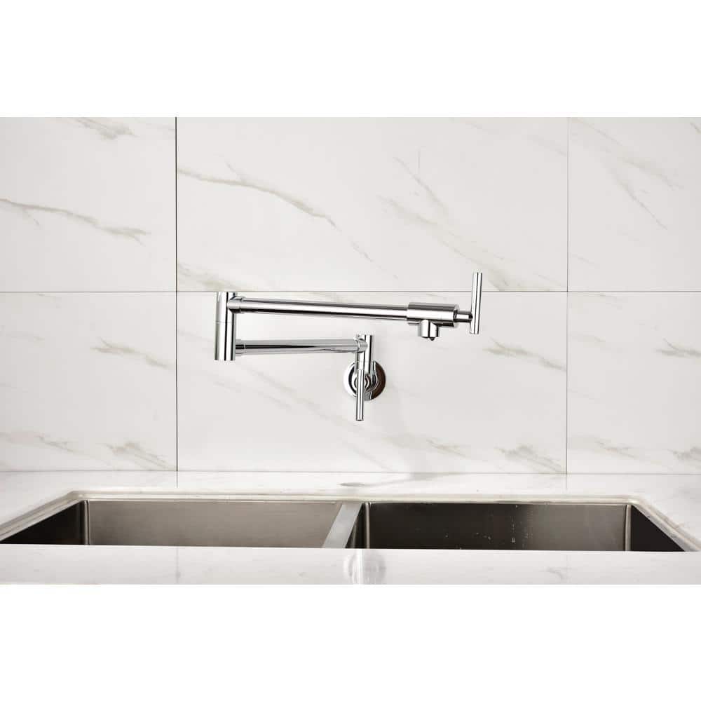 Wall Mount Pot Filler Faucet In Brushed Chrome