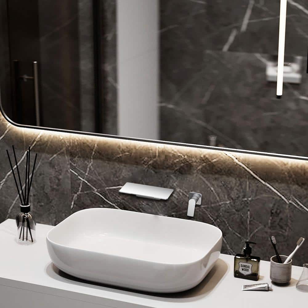 Single Handle Waterfall Bathroom Sink Wall Mounted Faucet In Brushed Chrome