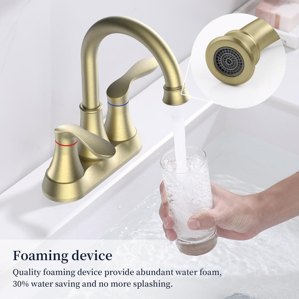 4 In. 2-Handle Vanity Sink Faucet With Drain Kit Included In Brushed Gold