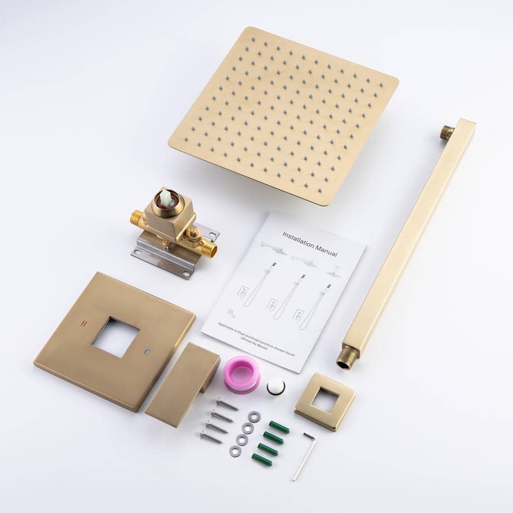 1-Spray Patterns With 2.5 GPM 10 In. Wall Mount Rain Fixed Shower Head In Brushed Gold (Valve Included)