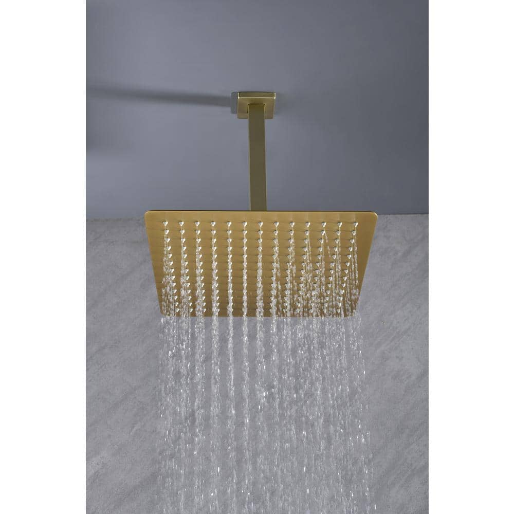 1-Spray Patterns With 2.5 GPM 12 In. Ceiling Mount Rain Fixed Shower Head In Brushed Gold