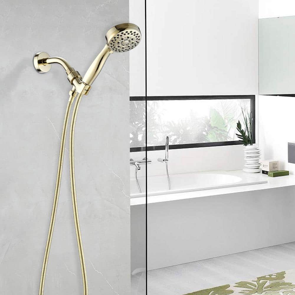 5-Spray Settings Wall Mount Handheld Shower Head 2.5 GPM Luxury In Brushed Gold