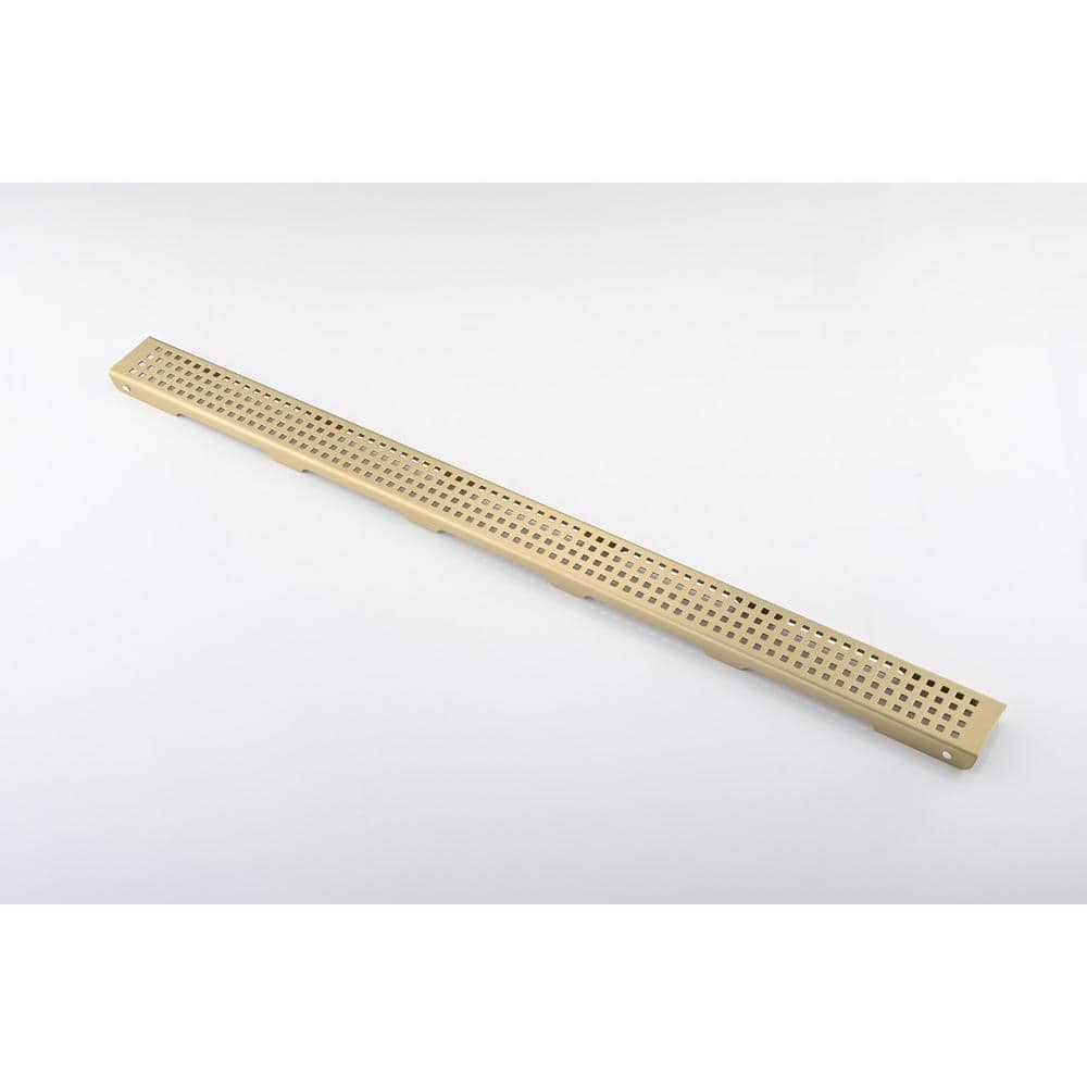 28 Inches Linear Shower Drain With Removable Quadrato Pattern Grate, Included Hair Strainer And Leveling Feet