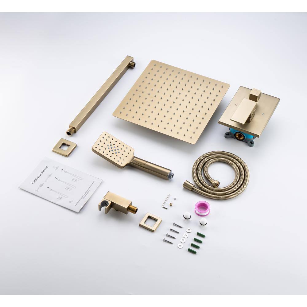 Single-Handle 3-Spray Patterns Anti-scald Shower Fixtures With Rough-In Pressure Balanced Valve In Brushed Gold