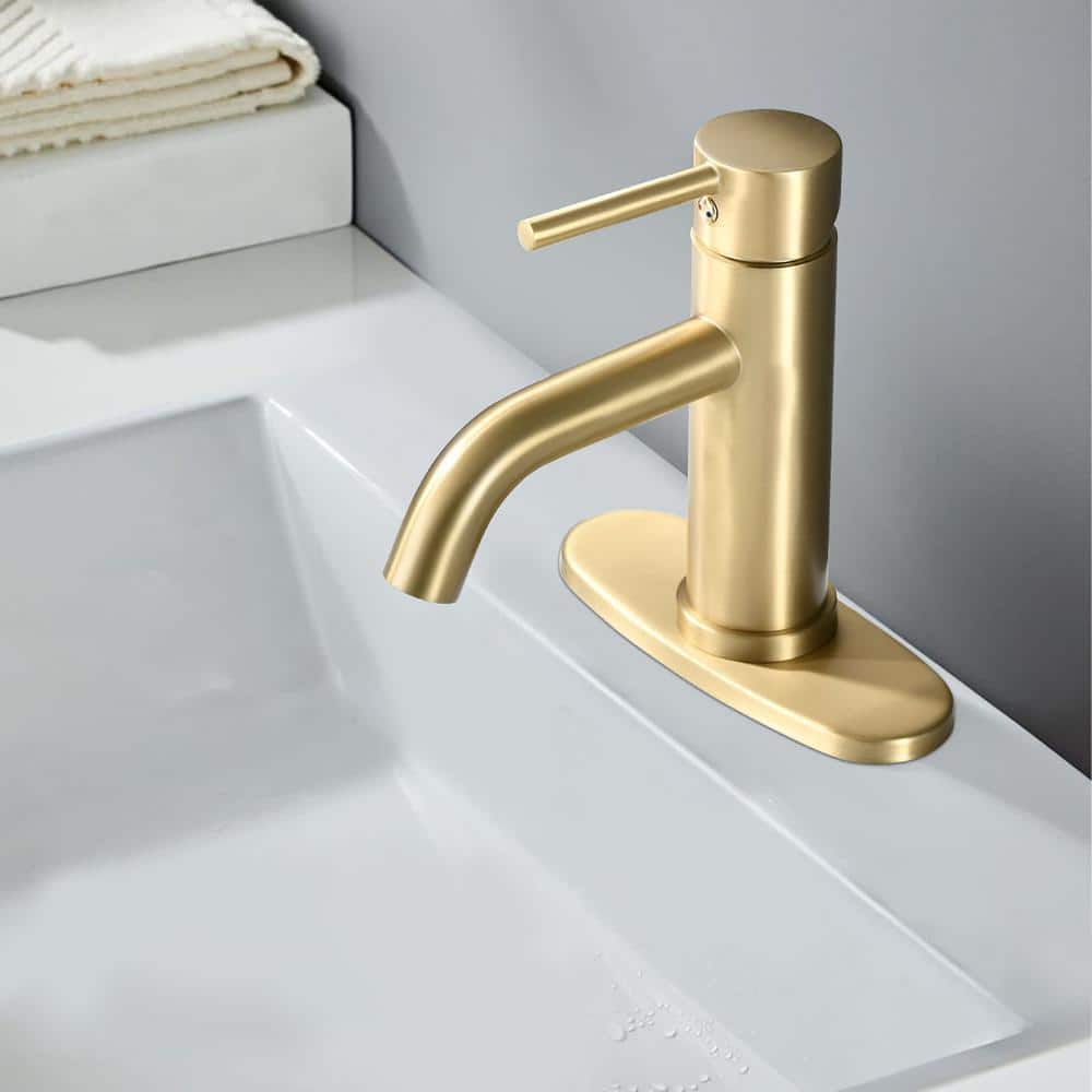 Single Hole Vessel Bathroom Sink Faucet With Deck Plate In Brushed Gold