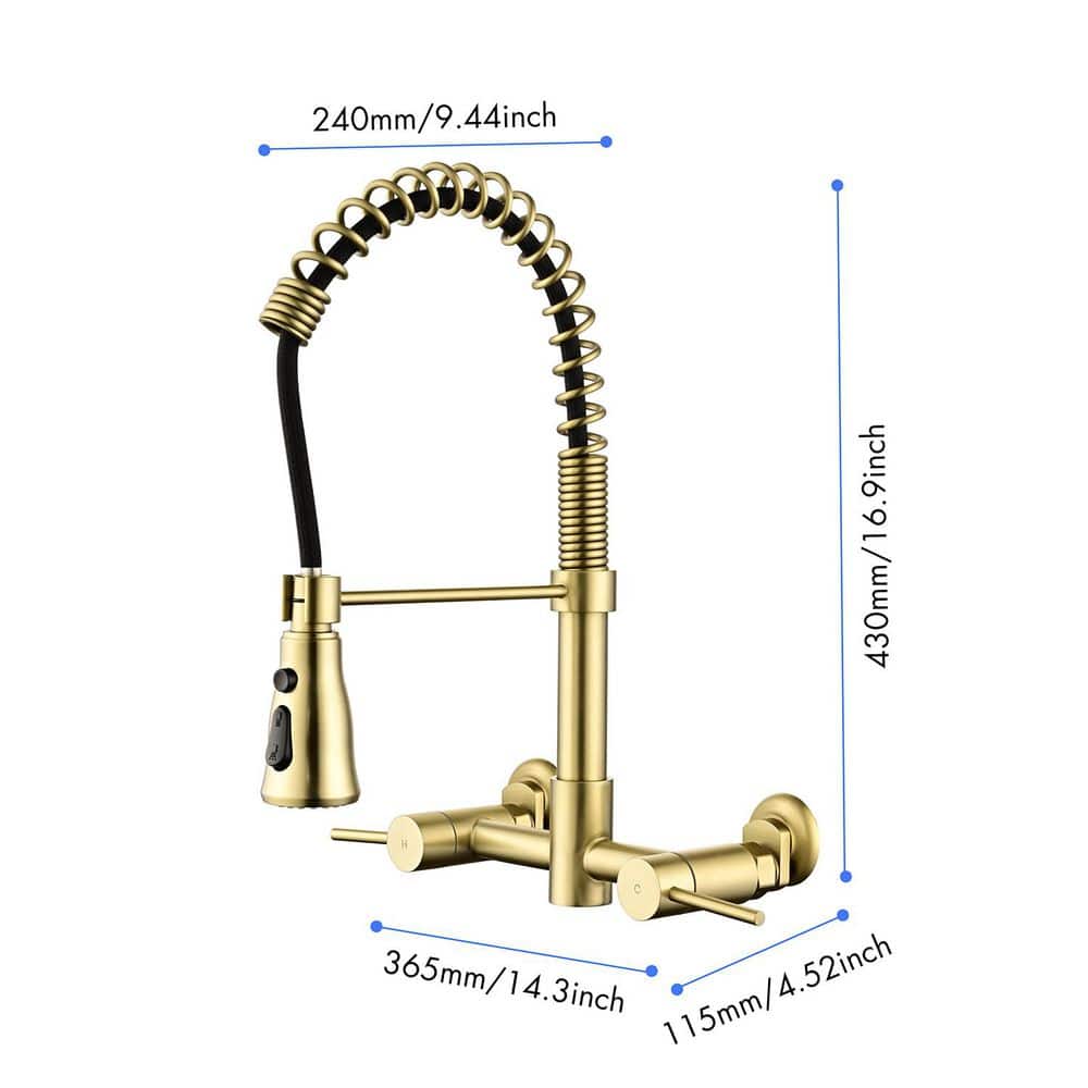 2 Handle Bridge Kitchen Faucet In Brushed Gold