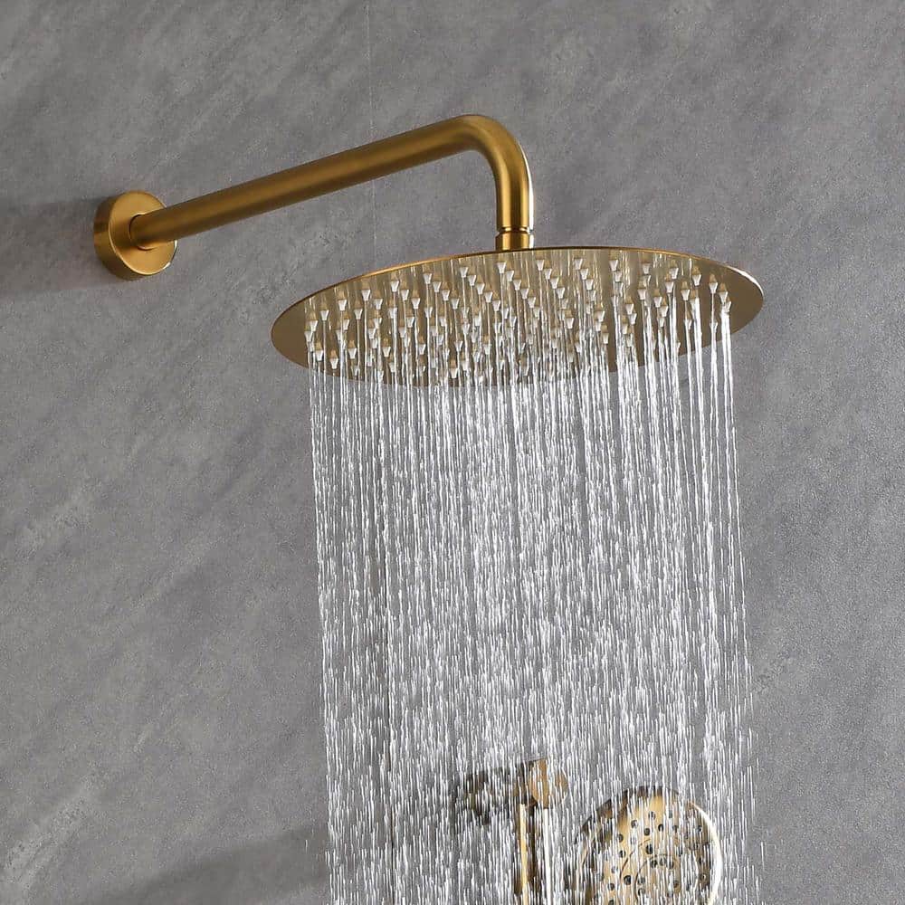 1-Spray Dual Shower System 2.5 GPM With Shower Head, Hand Shower, Slide Bar In Brushed Gold