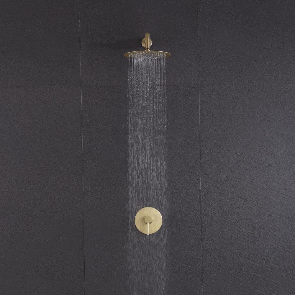 1-Spray Patterns With 1.5 GPM 10 In. Wall Mount Rain Fixed Shower Head In Brushed Gold