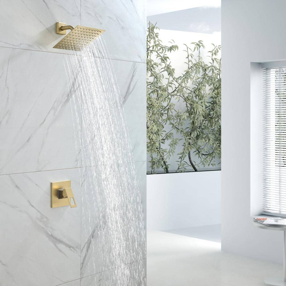 1-Spray Patterns With 1.5 GPM 8 In. Wall Mount Rain Fixed Shower Head In Brushed Gold