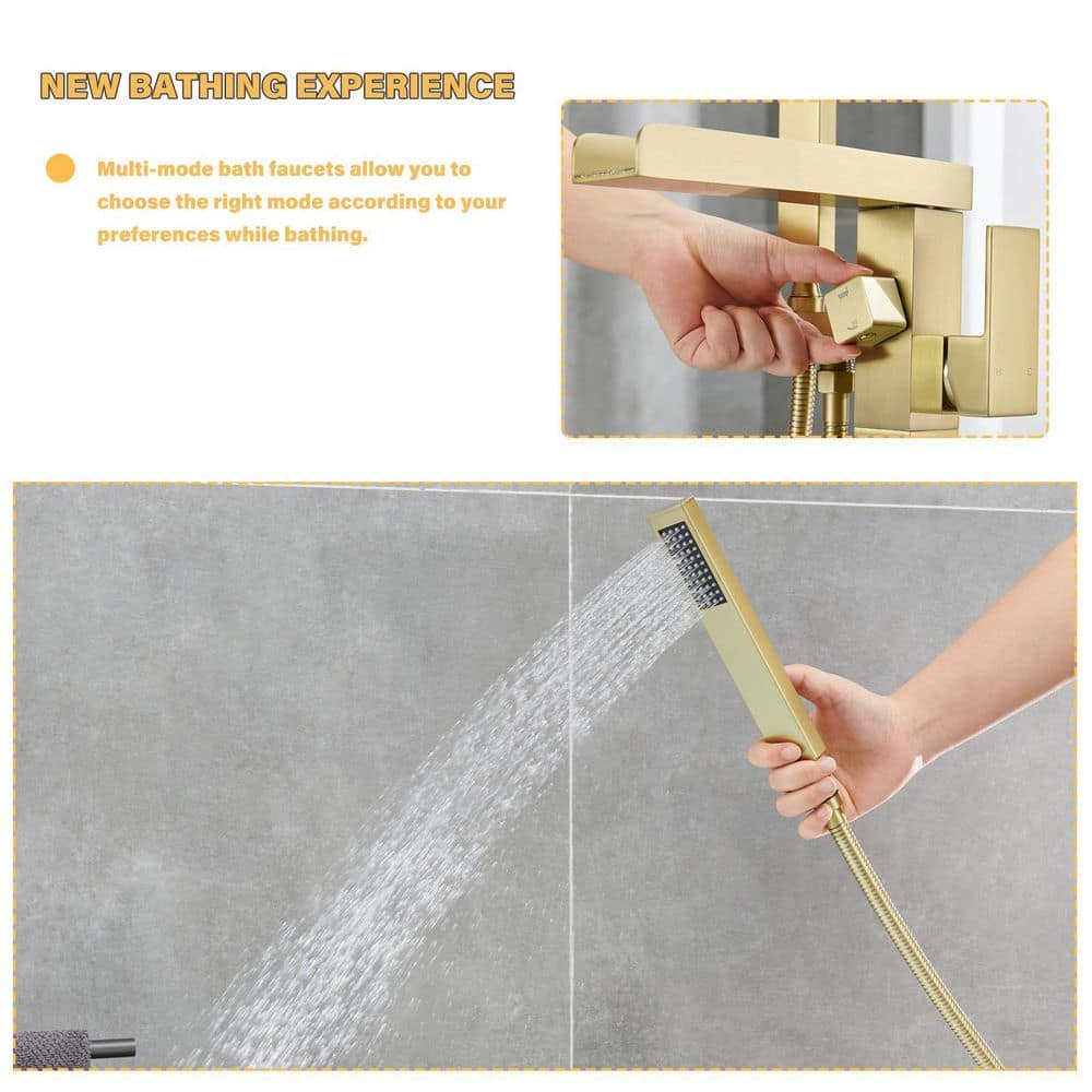 Single-Handle 2-Spray Freestanding Rectangle Handheld Shower Head 2.5 GPM In Brushed Gold